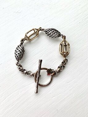 Lucky Brand metal silver gold tone toggle bracelet